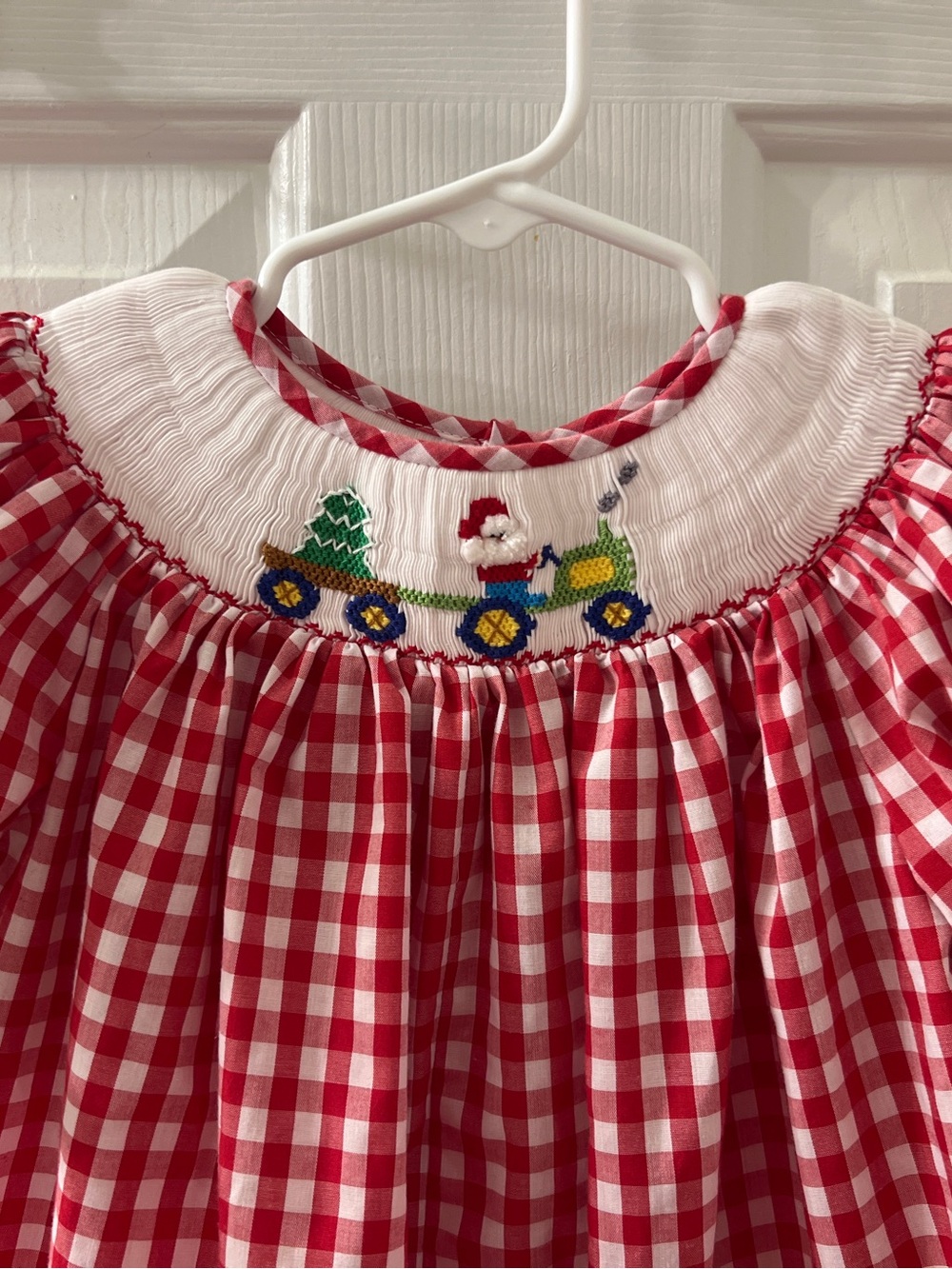 Mom & Me Girls Red White Christmas Gingham Plaid Smoked Embroidered Romper Sz 2T - Picture 3 of 9